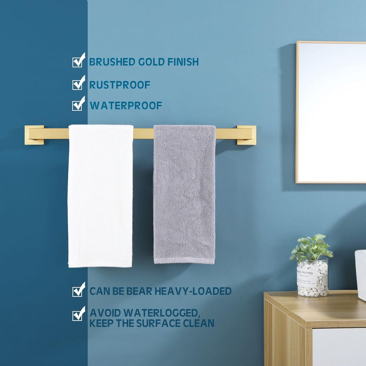 KOKOSIRI 20 Inch Towel Bar Bathroom Towel Bar Kitchen Dish Cloths Hanger Hand Towel Holder Stainless Steel Wall Mount, Brushed Gold, B4003BG-L20