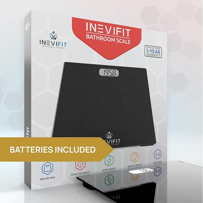 INEVIFIT Bathroom Scale, Highly Accurate Digital Bathroom Body Scale, Measures Weight up to 400 lbs. Includes Batteries