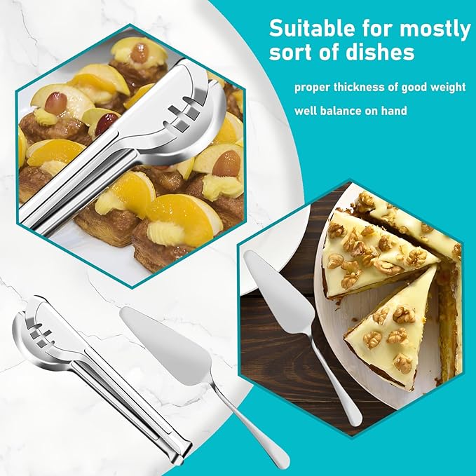Serving Utensils, 15 Pcs Stainless Steel Large Flatware Serving Tools Kit, Included Spoons, Forks, Tongs, Slotted Spoon, Ladle, Cake Server for Kitchen Catering Banquet Wedding Buffet Party, Silver