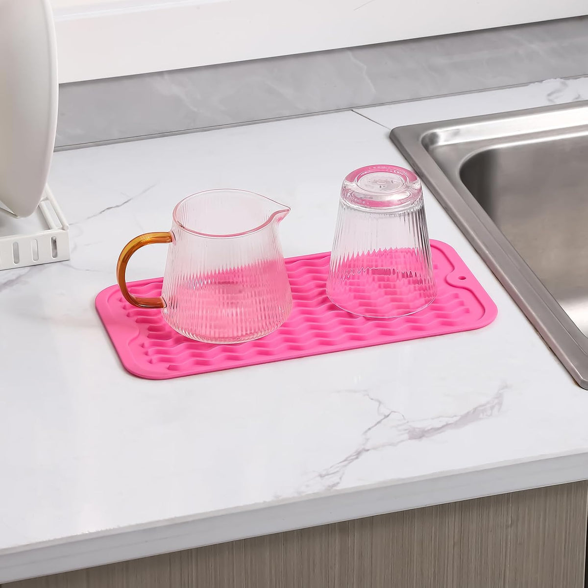 Silicone Dish Drying Mat for Multiple Usage,Easy clean,Eco-friendly,Heat-resistant Silicone Mat for Kitchen Counter or Sink,Refrigerator or Drawer Liner Rose S 12 inches x 6 inches