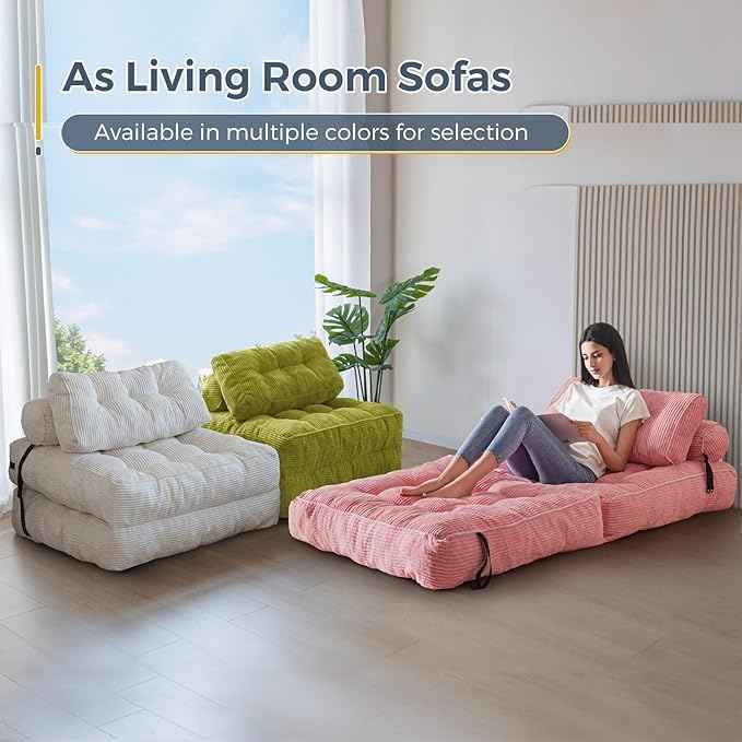 MAXYOYO Folding Sofa Bed, Convertible Sleeper Chair with Pillow Foldable Matress, Portable Fold Out Chair Bed Comfy Floor Sofa Lounge for Living Room Bedroom