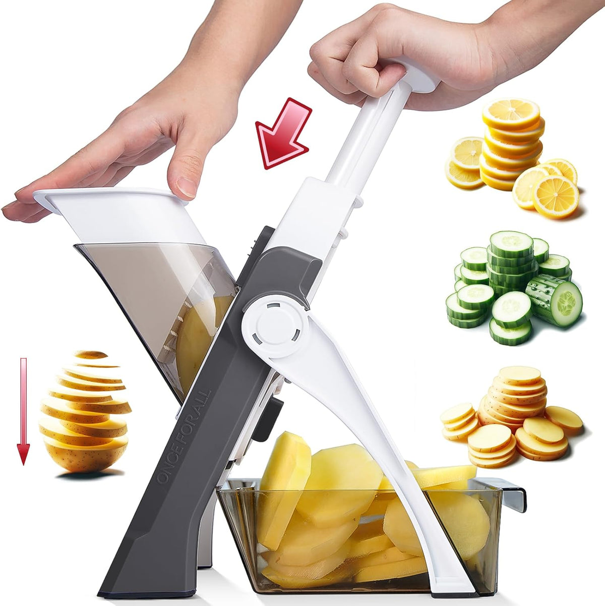ONCE FOR ALL Safe Mandoline Slicer For Kitchen, Professional Vegetable Slicer For Food Potato Slices, Thickness Adjustable 0.1-8 mm Kitchen Artifact Fast Meal Prep