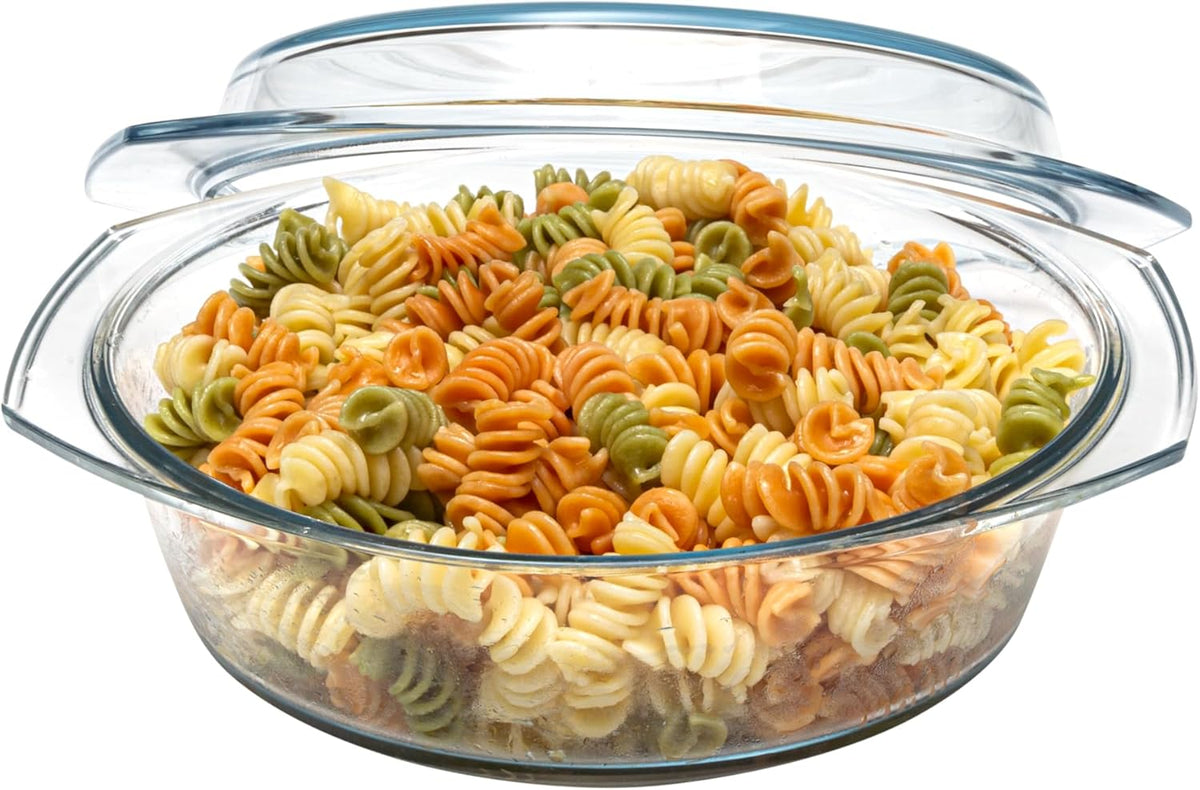 Simax Casserole Dish with Lid, 2 Quart Round Glass Casserole Dishes for Oven with Lid and Handles, Baking Dishes for Oven, Covered Bowl for Cooking, Baking, Serving, Microwave, Dishwasher, and Oven Safe Cookware