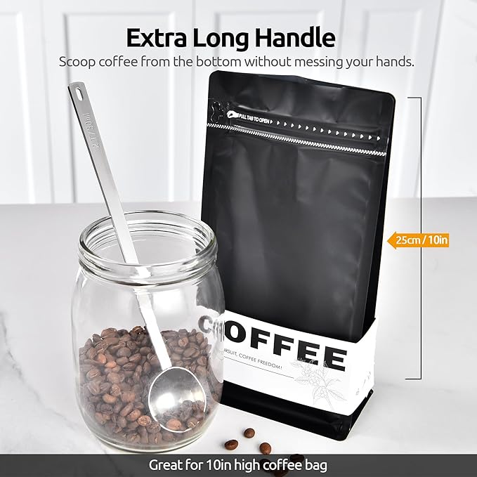 U-Taste Coffee Scoop 2 Tablespoon: 18/8 Stainless Steel Measuring Scooper for Ground Coffee, Bean, Powder, Espresso, 8.5in Extra Long Handle Metal Meaure Spoon for Canister, Jar (2Tbsp/30ml, Silver)