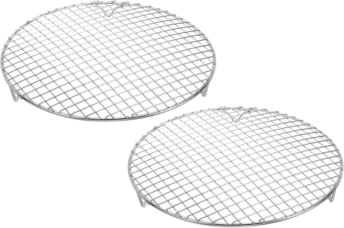 uxcell 2 Pcs Round Cooking Rack with Legs, Dia 11 Inch 304 Stainless Steel Barbecue Grill for Cooking Baking Barbecue Air Fryer Racks, Silver