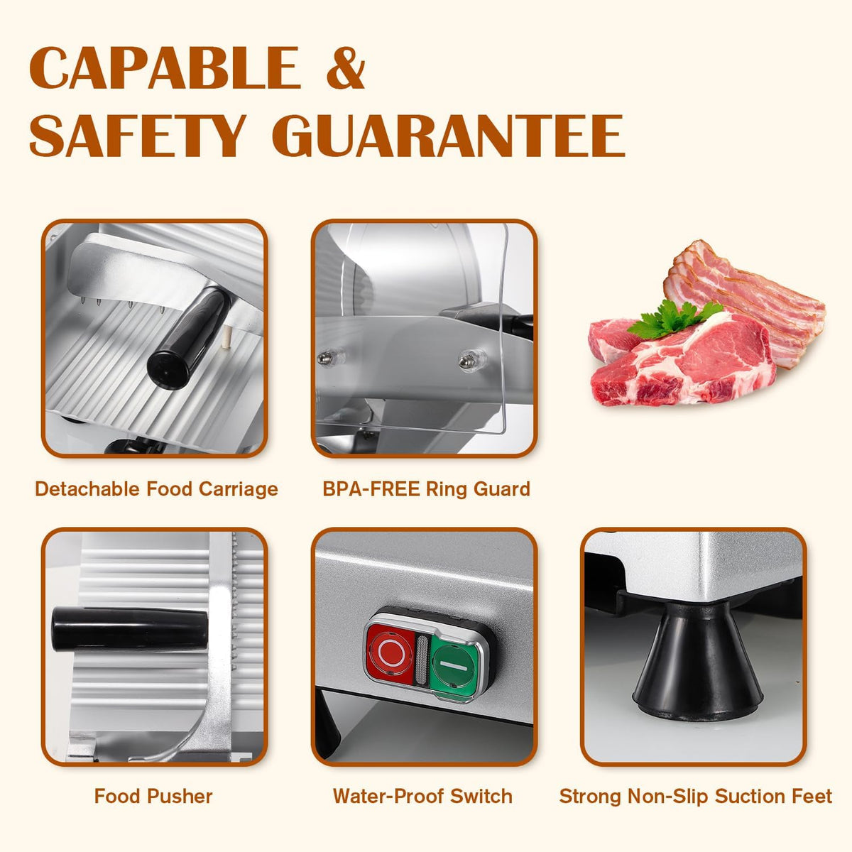 CGOLDENWALL Meat Slicer Machine, 10" 240W Electric Deli Meat Cheese Food Slicer, 0-1/2" Adjustable Thickness Semi-Auto Frozen Meat Slicer for Home & Commercial, Copper Motor Low Noise Durable