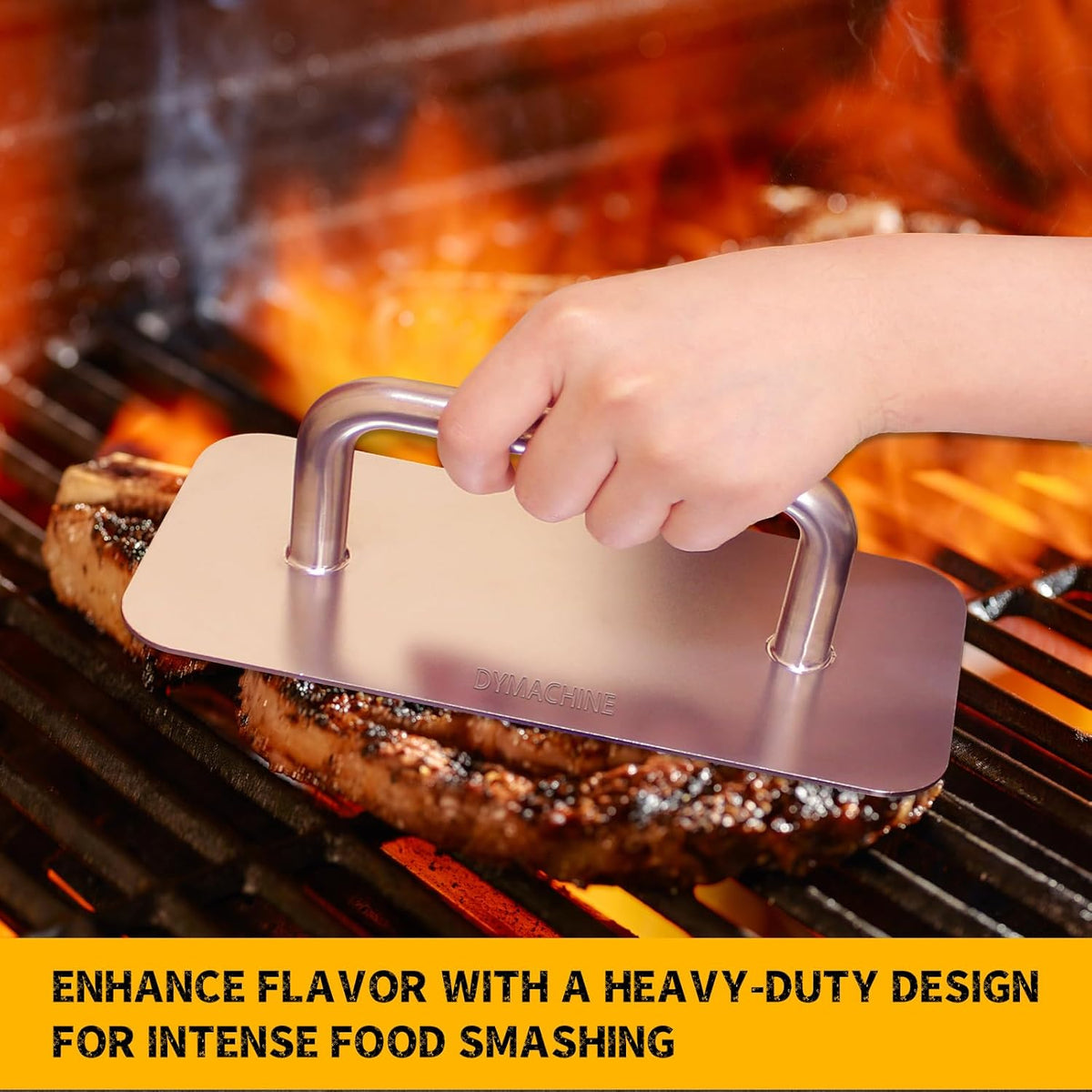 Stainless Steel Burger Press,9 Inch Heavy Duty Smash Burger Press,2.5mm Non-Stick Smooth Smasher,Square Grill Weight Press, Griddle Press Kitchen Stuff,For Cooking Beef Bacon Stea
