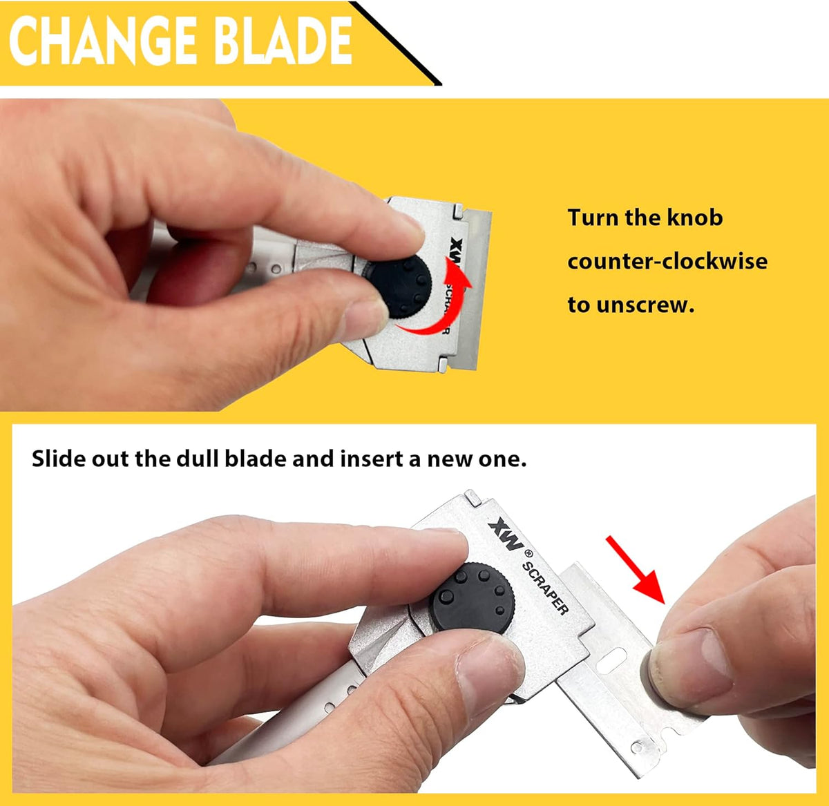 XW Razor Blade Paint Scraper Set, Heavy Duty Putty Knife with Quick Blade Change, Extra 20 PCS Blades Included, 2-Pack