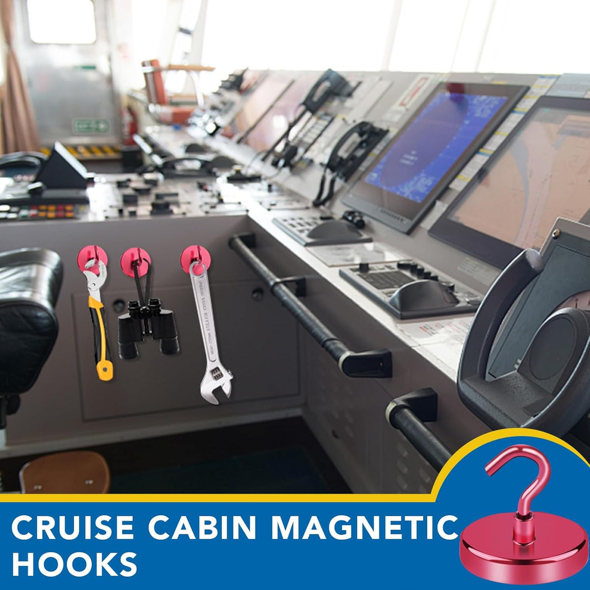 LOVIMAG Cruise Ship Essentials - 150Lbs Heavy Duty Hooks, Red Magnetic Hooks for Cruise Cabins - 12 Pack