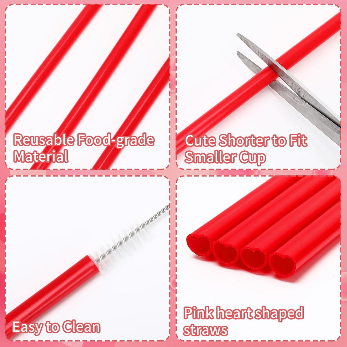 JANYUN 30 Pcs Red Heart Shaped Straws, Reusable Valentines Plastic Drinking Straw for Valentines Day Party Favors Birthday Bridal Shower Wedding Supplies