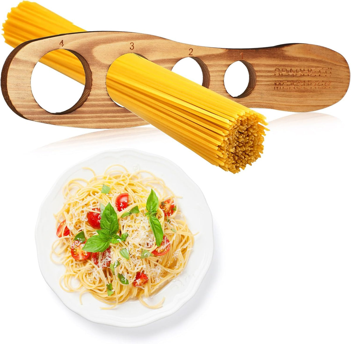 Wood Spaghetti Pasta Measurer Tool with 4 Serving Pasta Measuring Portion Control Gadgets Kitchen Accessories 4 Holes Quick Spaghetti portion Tool for Kitchen Cooking