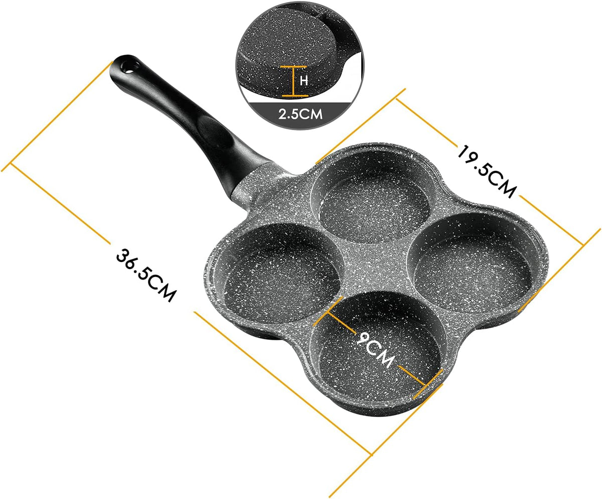 Buecmue Rustless Egg Frying Pan | 4-Cup Nonstick Easy Clean Egg Cooker Omelet Pan For Breakfast Swedish Pancake, Plett, Crepe Pan Gas Stove and Other Stoves Cookware