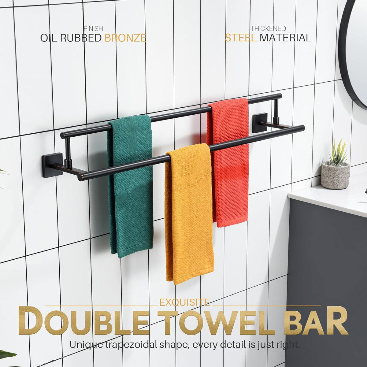 KOKOSIRI Towel Bars 32-Inch Bathroom Towel Holder Oil Rubbed Bronze Double Bath Towel Racks Wall Mounted Stainless Steel B5009ORB-L32