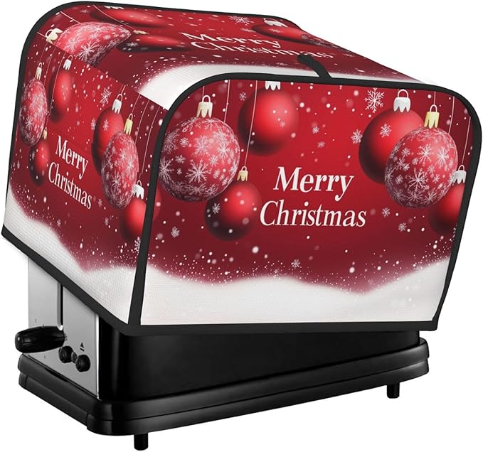 Toaster Cover 4 Slice Red Ball Christmas Pattern Kitchen Small Appliance Covers with Pockets Dust and Fingerprint Protection