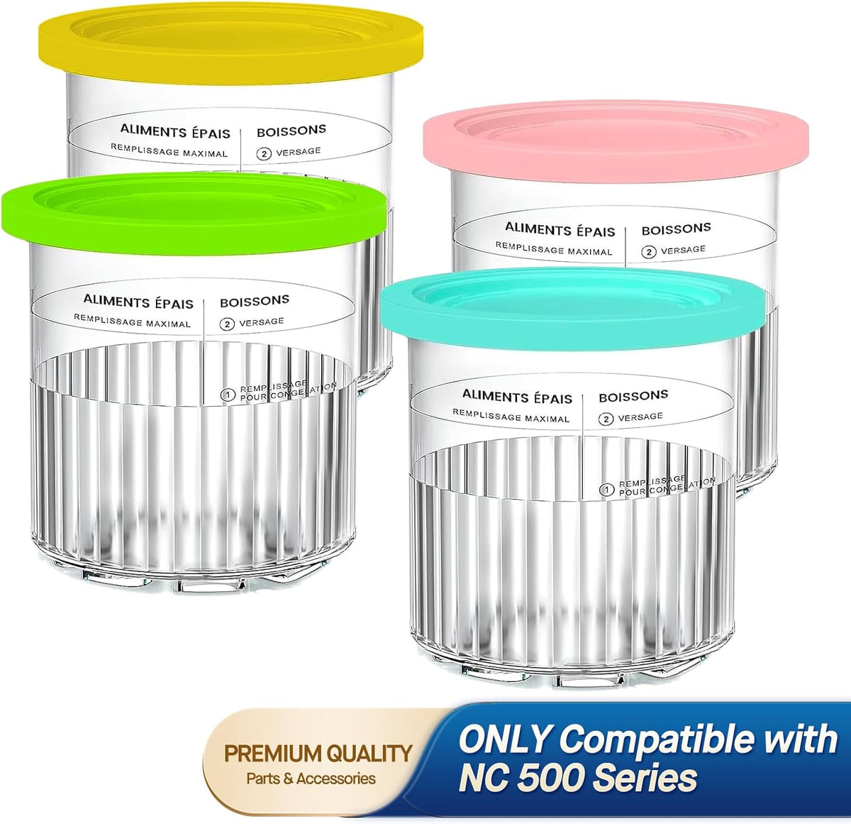 For Ninja Creami Deluxe NC500 NC501 Series Ice Cream Makers, BPA-Free & Dishwasher Safe, 24oz Pints with Color Lids (4 Pack), 11-in-1 XL Family Size Storage Containers for Ninja Creami Deluxe Pints