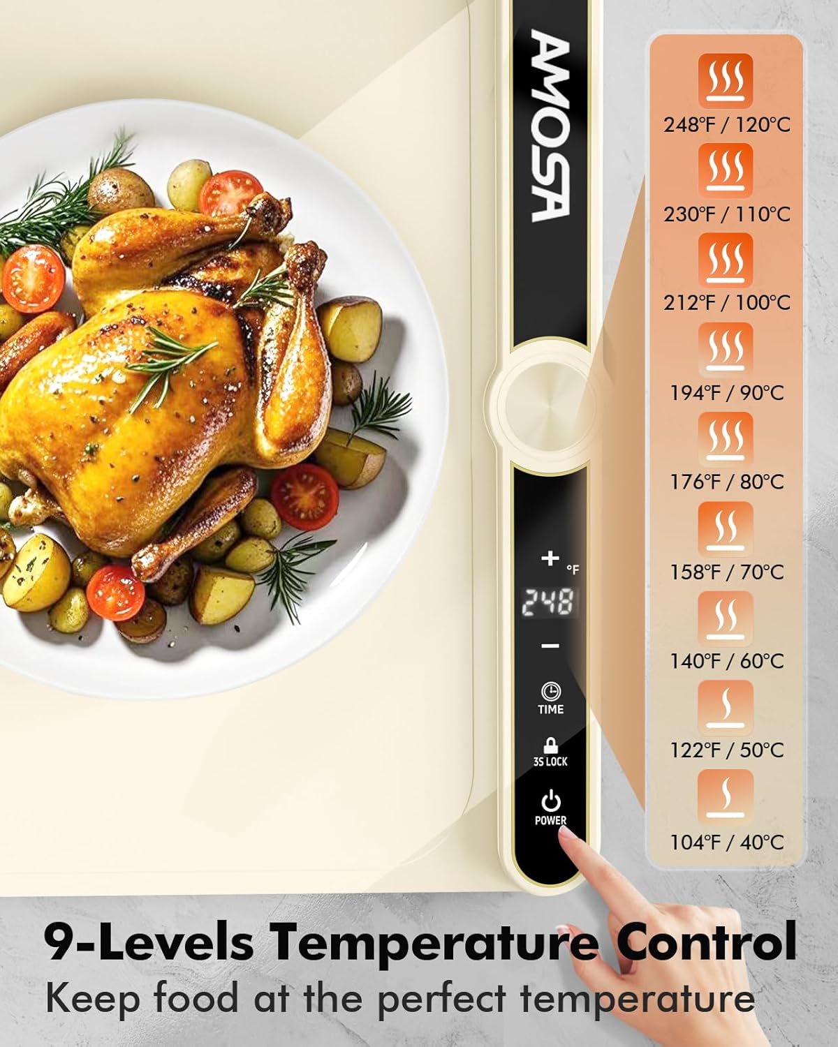 Warming Mat for Food, Fast Heating Electric Food Warmer with 9 Level Temperature and 6 Hours Timer, Extra Large Roll Up Silicone Food Warming Mat, Portable Warming Trays for Buffets Party (Yellow)