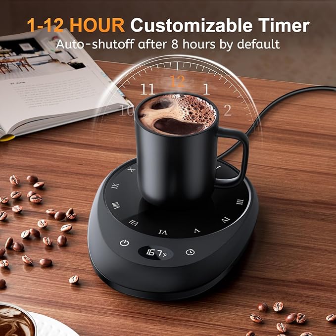 MEION Coffee Mug Warmer for Desk, Coffee Cup Warmer, 4 Temp Settings & 1-12H Timer, Coffee Warmer with Auto Shut Off Smart Gravity Sensor, Beverage & Candle Warmer Coffee Gifts Accessories(Black)