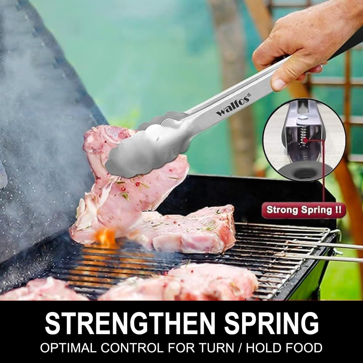 Walfos 17 Inch Extra Long Grill Tongs, Ultimate Stainless Steel BBQ Tongs for Grilling, Cooking, BBQ/Barbecue, Buffet and Turning Food