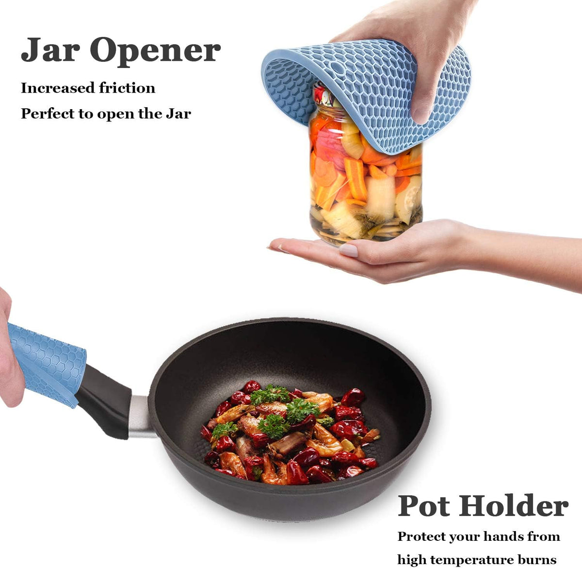 Silicone Trivet Mats - Walfos Heat Resistant Pot Holders Set, 4pcs 2 Sizes 7 Inch & 9 Inch, Multipurpose Non-Slip Hot Pads for Hot Pot, Hot Dishers, Jar Opener, Food Grade & BPA Free (Nordic Blue)