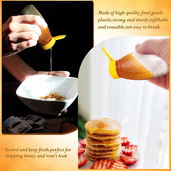 Eccliy 32 Pcs 8.8 oz Clear Plastic Honey Jar Empty Honey Bottles with Caps Refillable Containers Leakproof Squeeze Bottle Container Holder with Flip Lid for Storing(Yellow)