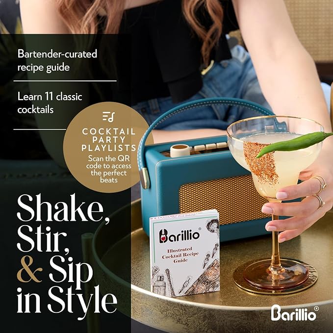 Barillio Black Bartender Kit - Stainless-Steel Cocktail Shaker Set w/Black Bamboo Stand - Mixology Bar Tools w/Drink Shaker, Mixer and Muddler for Cocktails - Home Bar Accessories - 23-Pc Bar Set