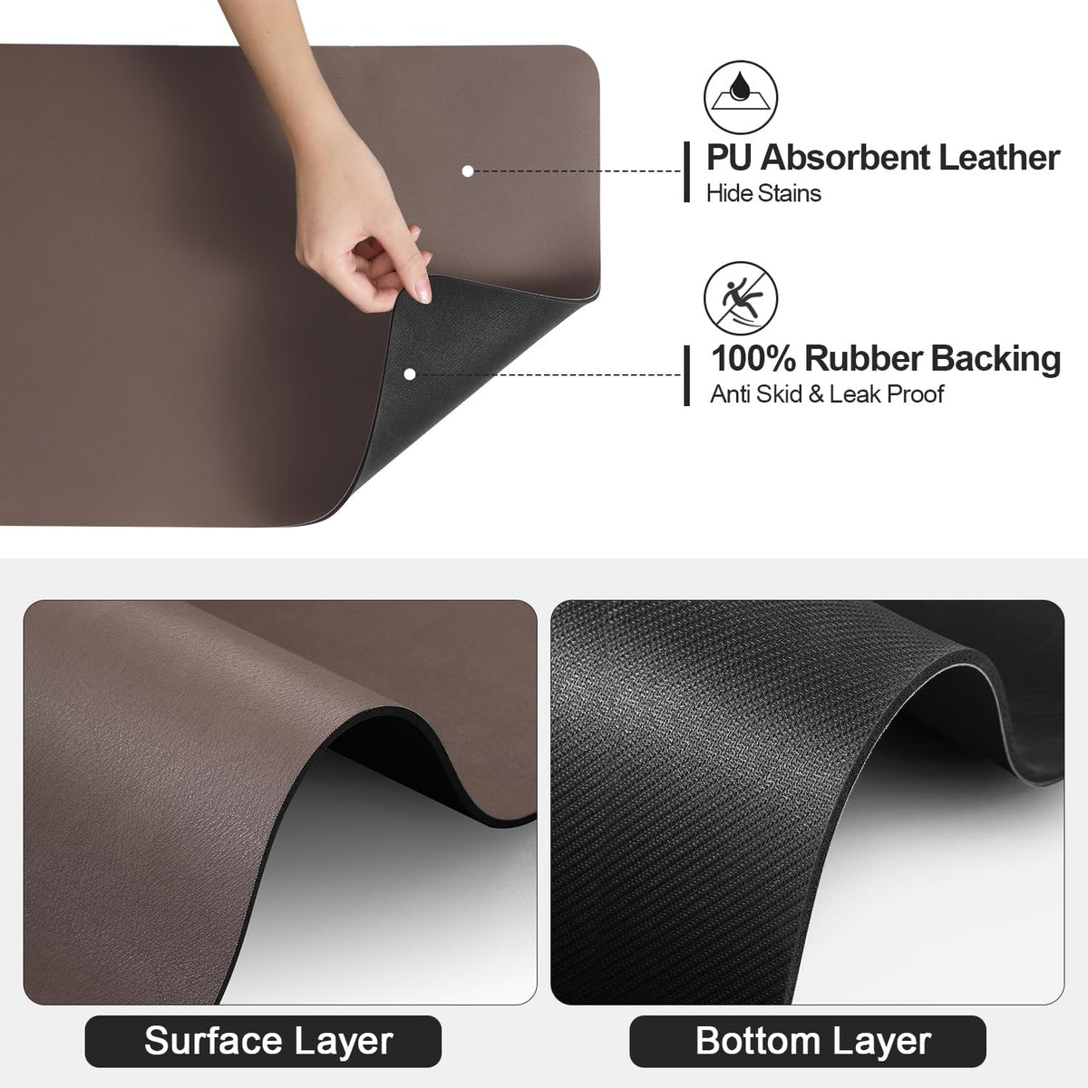 Dish Drying Mat for Kitchen Counter | Coffee Bar Mat for Countertops | Heat Resistant Drainer Mat with Non-slip Rubber Backed | Hide Stain Kitchen Absorbent Draining Mat | Brown 18"x28"