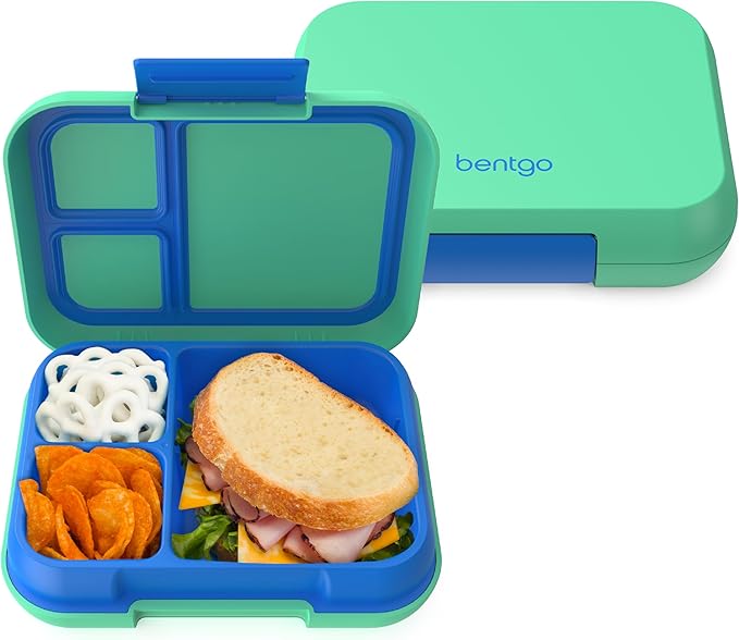 Bentgo Pop - Leak-Proof Lunch Box & Removable Divider for Ages 8+ & Teens - Lunch Container Holds 5 Cups of Food; 3-4 Compartments; Microwave/Dishwasher Safe; 2 Year Warranty (Spring Green/Blue)