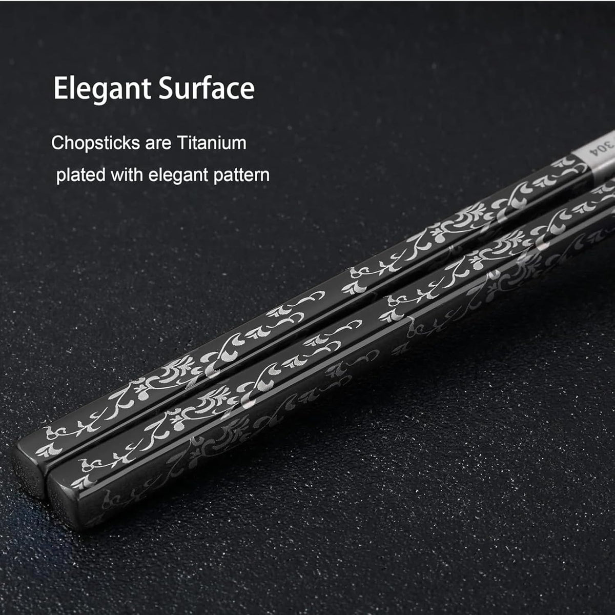 Stainless Steel Chopsticks 2 Pairs: Metal Titanium Plated Chopstick Set,Dishwasher Safe,Non-Slip,Laser Engraved,Gift Box Packaging,Japanese Chinese Korean chop Sticks for Cooking Eating