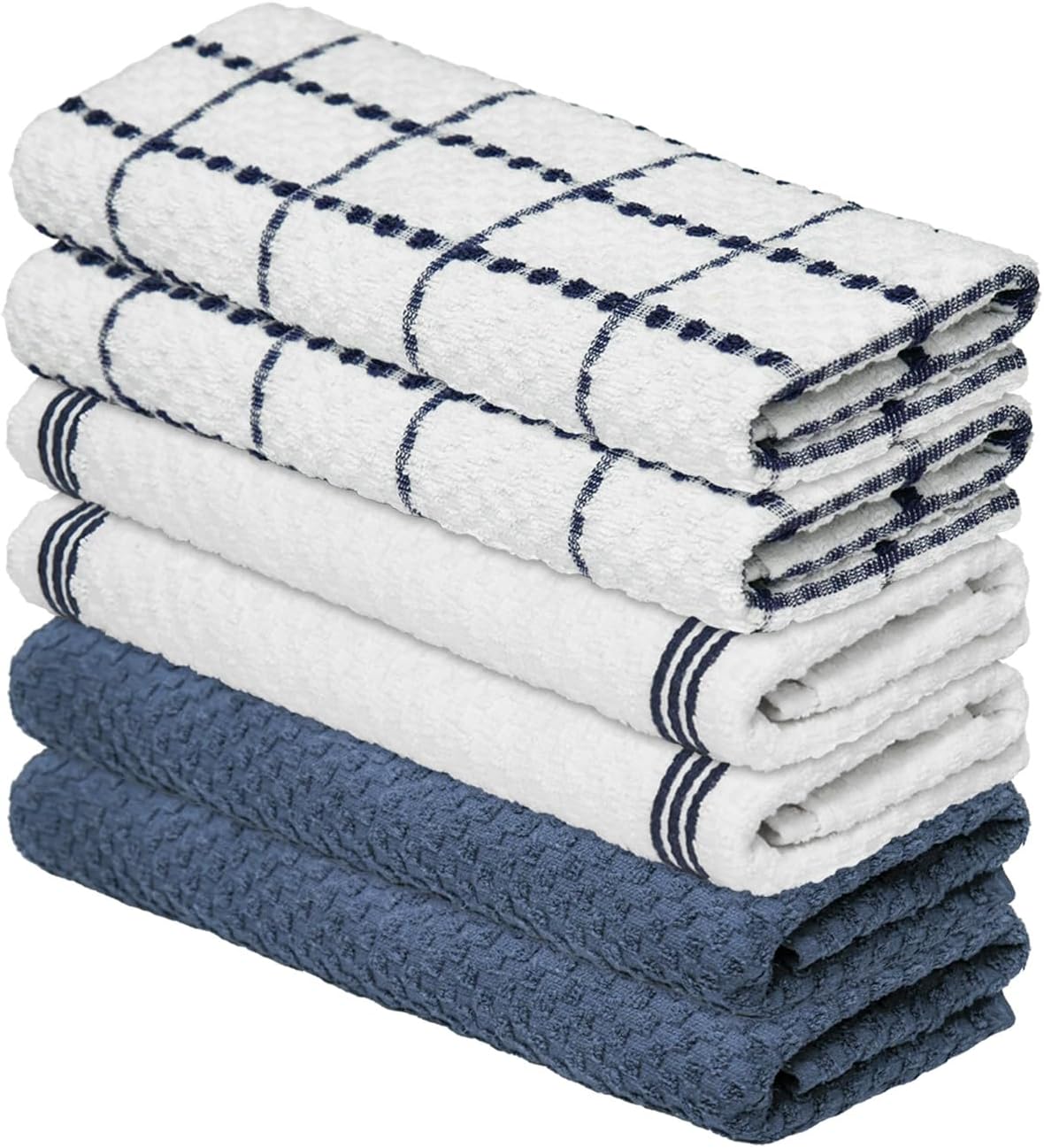 Artoid Mode Ring Spun Cotton Blue Kitchen Dish Towels, 15x25 Inch Ultra Soft Absorbent Quick Drying Household Cleaning Tea Towels Bar Towels Set of 6