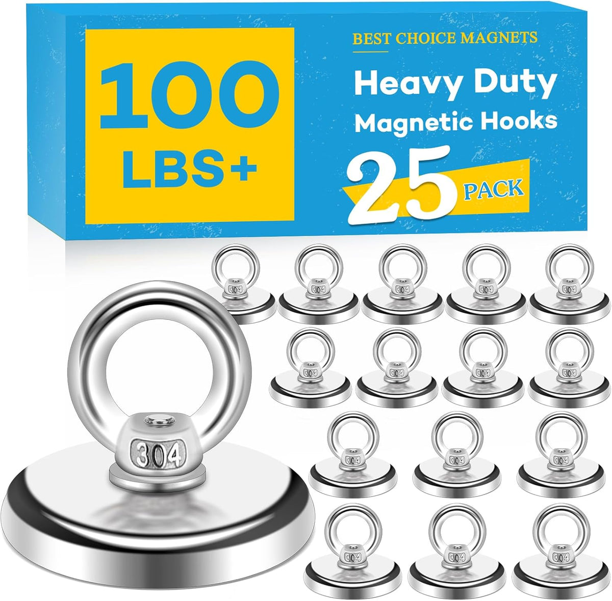 Magnetic Hooks, 100 LB（45KG） Heavy Duty Magnetic Hooks with Countersunk Hole Eyebolt, Perfect for Home, Kitchen, Workplace, Office and Garage, Pack of 25