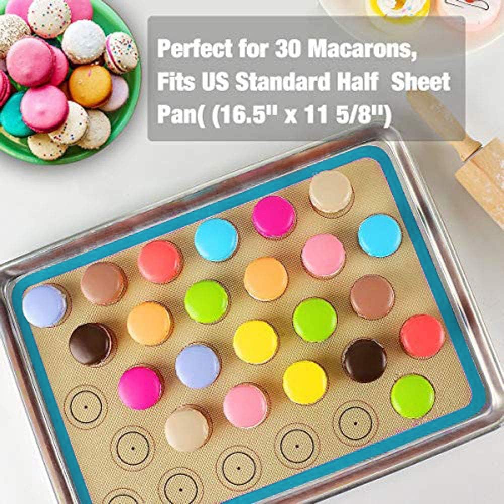 Macaron Silicone Baking Mat - Set of 2 Non Stick Silicon Macaroon Baking Sheet Cookie Liner(BPA Free/Reusable/Half Sheet),Perfect Cooking Kit for Macarons,Pastry,Cake and Bread Making (Blue)