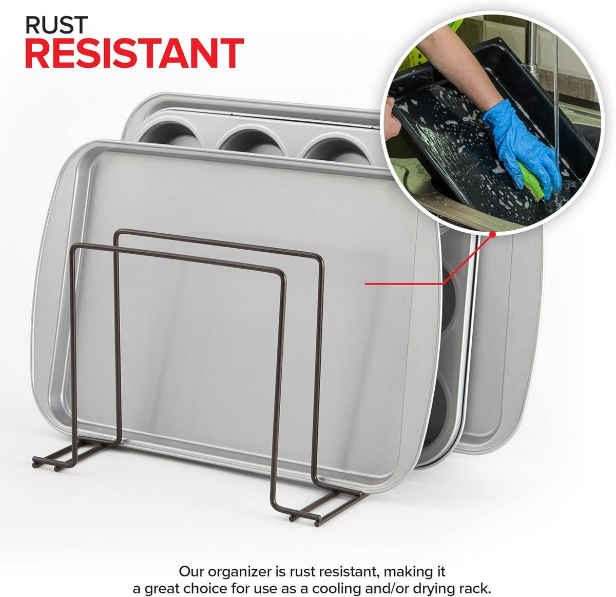 Stock Your Home Bronze (2 Pack) Steel Baking Pan Organizer Rack for Cabinet or Counter, Holder for Kitchen Cutting Boards, Pot Lids, or Cookie Sheets - Rust Proof Wire, Drying Storage