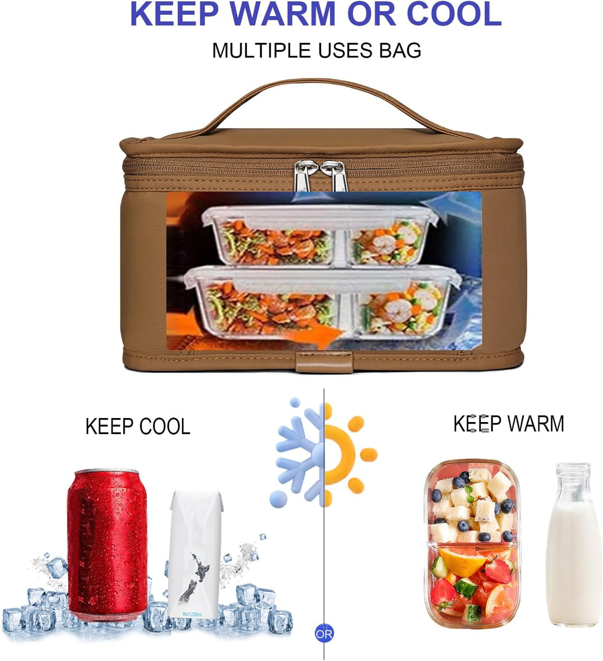 NOL Natural Organic Lifestyle Small Lunch Bag Mini Lunch Box Insulated Lunch Bag for Men/Women Leakproof Cooler Tote Bag Lightweight Nylon Waterproof Lunch Box For Work,Brown