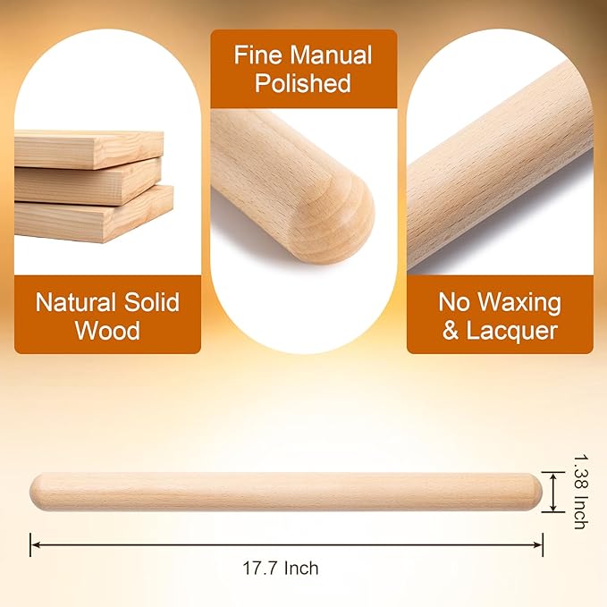 AISOSO French Rolling Pin, 17.7 Inches Wood Rolling Pins for Baking, Extra Long Classic Wooden Dough Roller for Fondant Pizza Pie Crust Cookie Pastry, Kitchen Baking Essentials, Light Yellow
