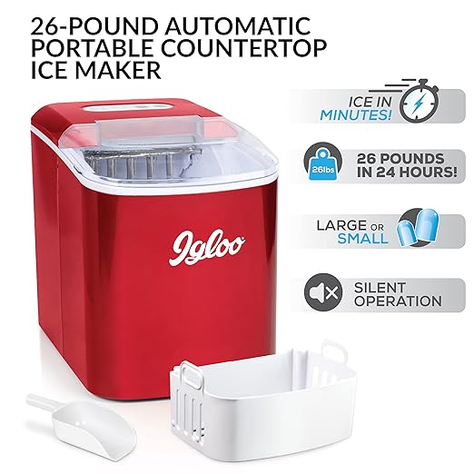 Igloo 26-lb Automatic Electric Countertop Ice Maker - 9 Cubes in 7 Mins, with Scoop and Basket