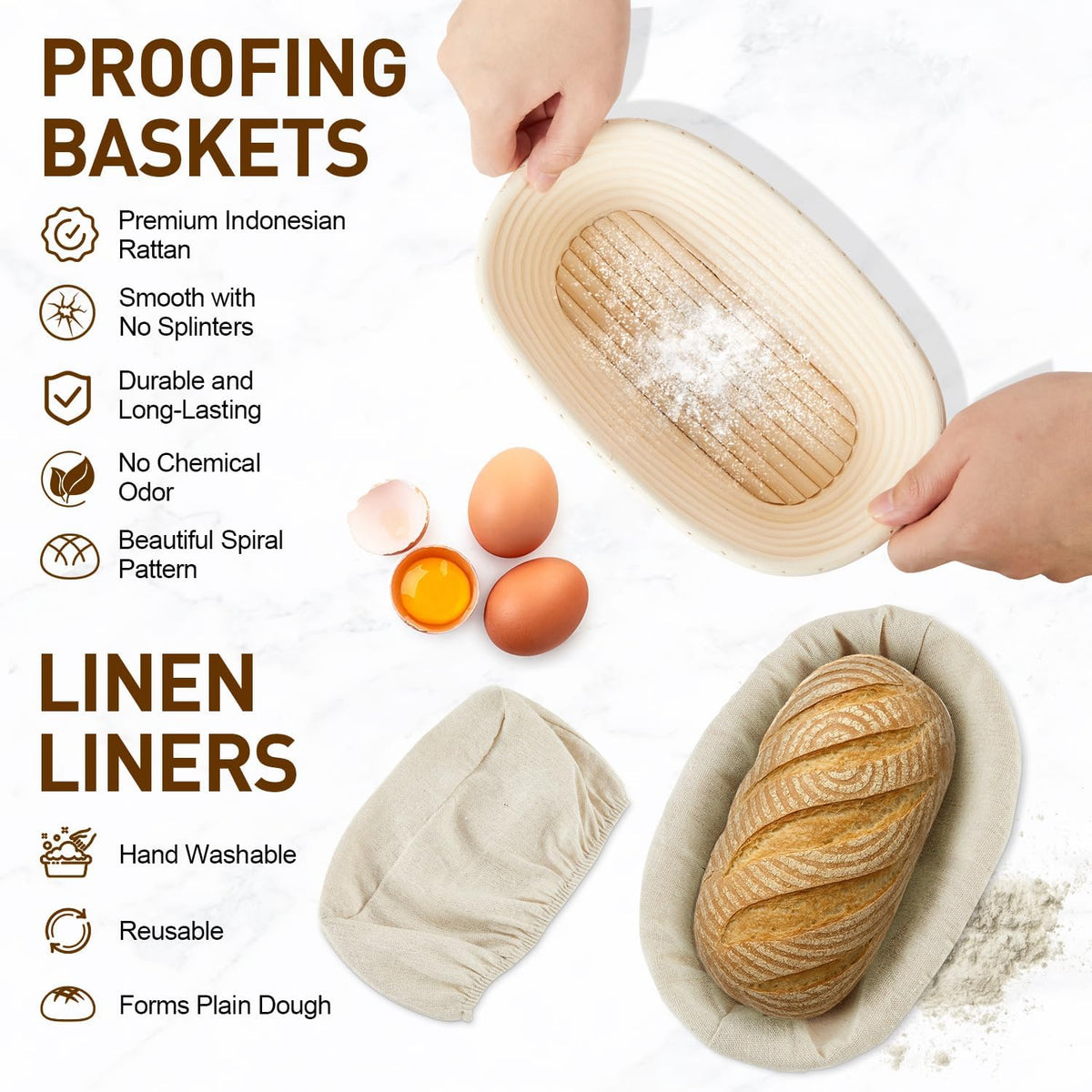 Banneton Bread Proofing Basket with 10 Inch Oval Bread Proofing Basket, Sourdough Banneton Basket for Artisan Baking, Sourdough Starter Kit & Sourdough Bread Baking Supplies for Home Bakers