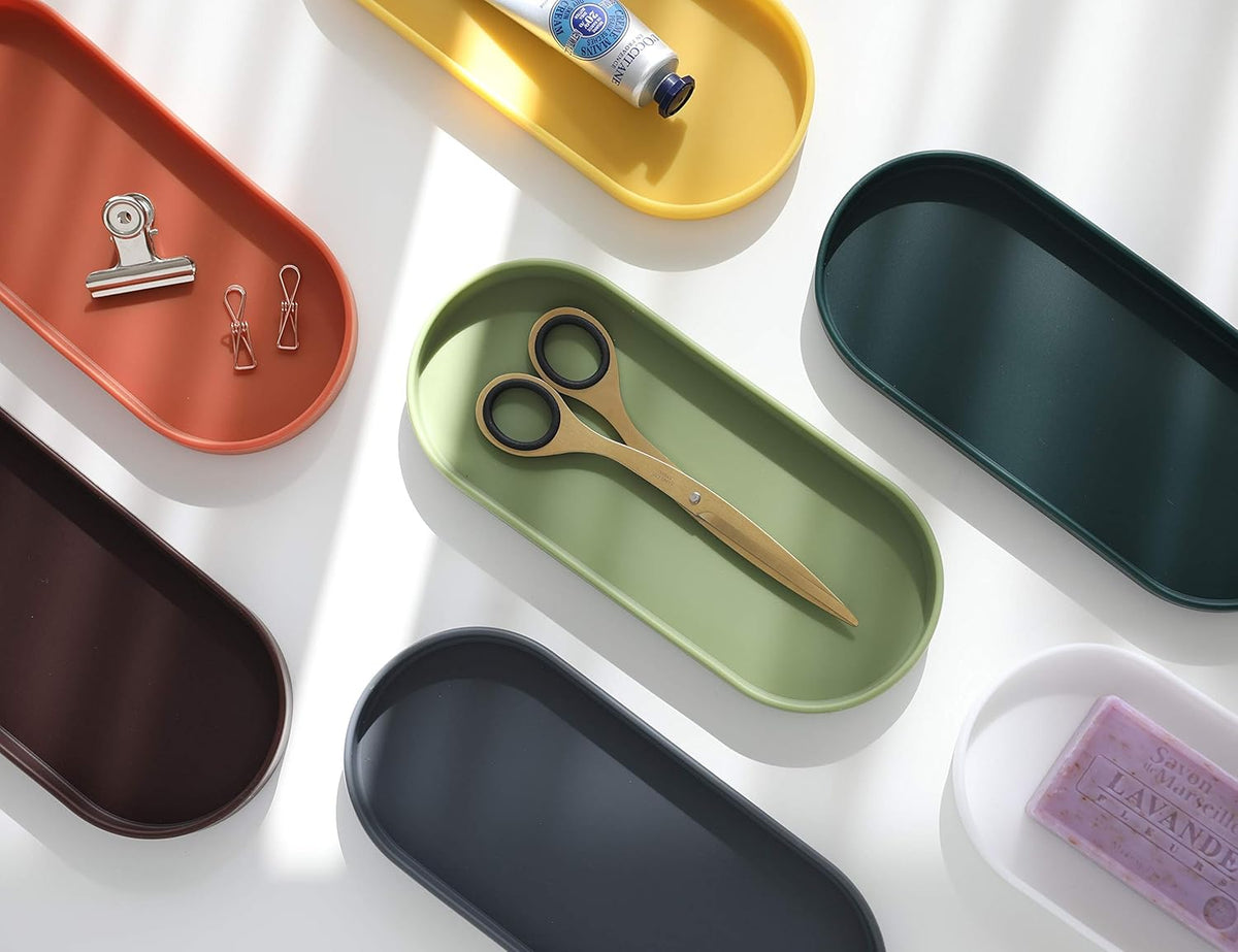 Lazy K Silicone Tray - Small Vanity Tray Organizer - Spoon Rest Holder - Kitchen Sink, Bathroom, Multi-Purpose Modern Counter Organizer (Black)