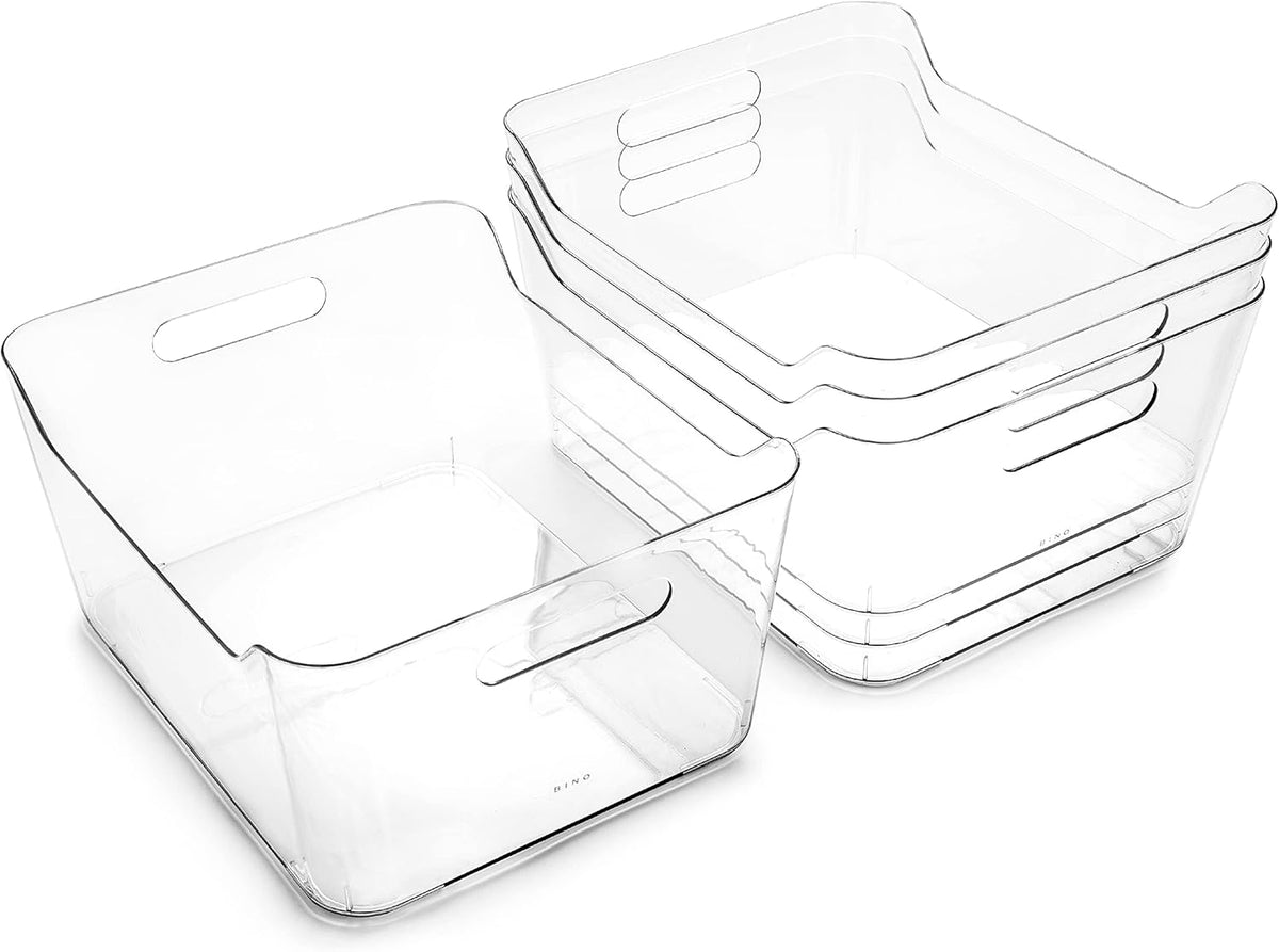BINO | Plastic Organizer Bins, X-Large - 4 Pack | The SOHO Collection | Multi-Use Organizer Bins | Pantry & Freezer Bin | Plastic Storage Containers | Bin for Home & Kitchen Org