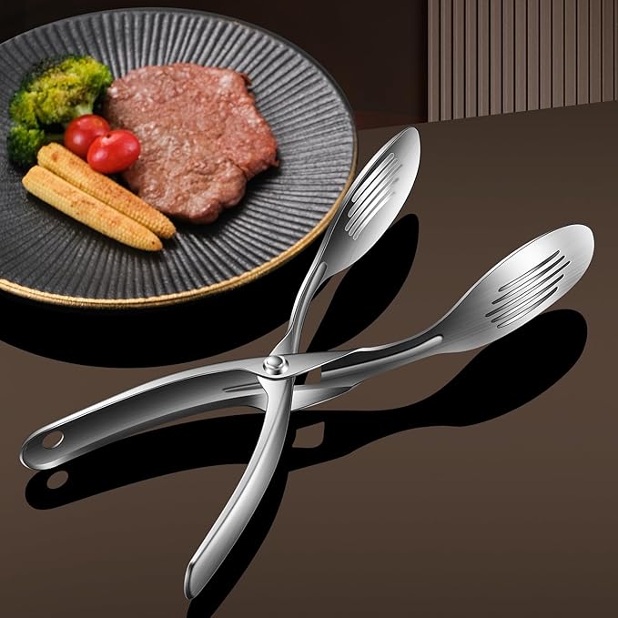 Kitchen Metal Tongs, Heat-Resistant 600°C Stainless Steel Cooking Tongs, Perfect for Food, Steak,Bread,Pizza,Salads and BBQ,Stable Clamping and Flipping Performance.
