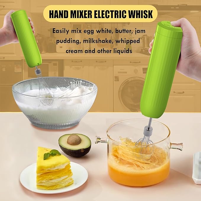 4-in-1 Cordless Hand Mixer with Whisk and Forther Wand,Electric Whisk, Milk Frother, Handheld Frother, hisker, Stirrers Electric,Coffee Frother,Food Chopper, Baby Food Maker,4-Speed, 10Oz