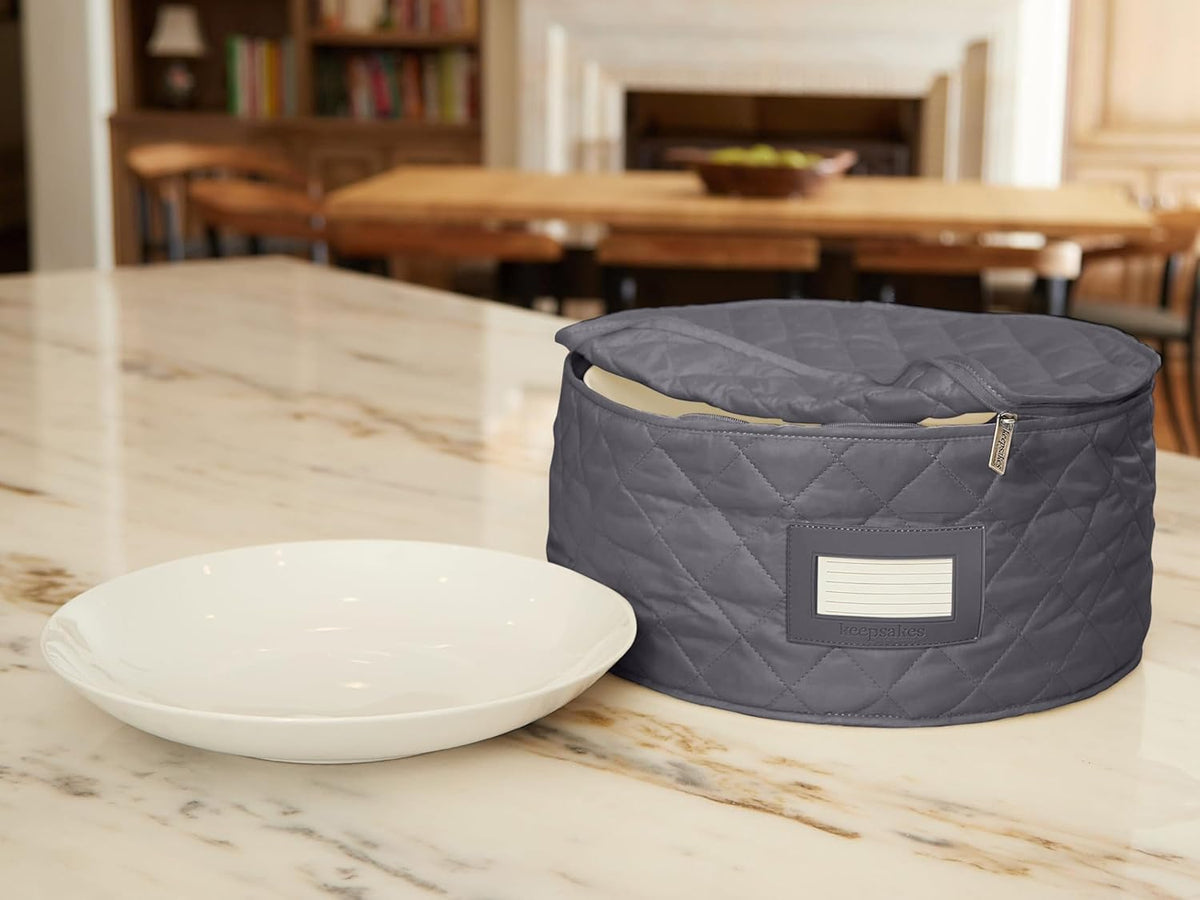 Covermates Keepsakes - Dish Storage - Padded Protection - ID Window - Stain Resistant - Machine Washable - China Storage, Slate