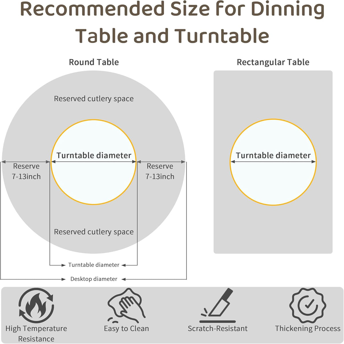 19.69" Lazy Susan for Table Top Sintered Stone Rotating Serving Tray for Dining Table, Kitchen Lazy Susan Organizer Spinning Rotating Food Server Party Centerpieces