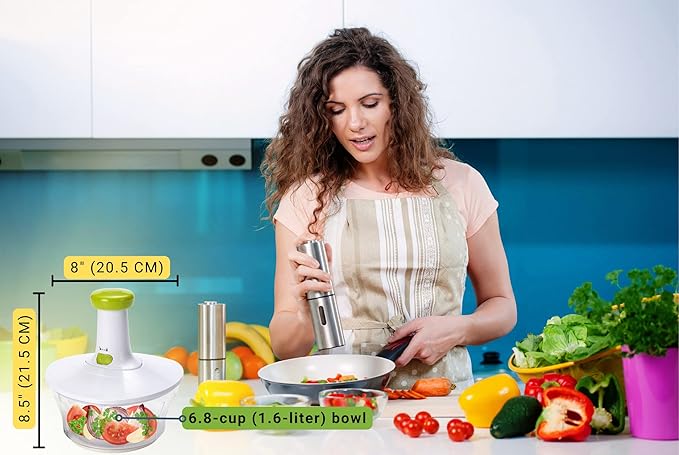 Brieftons Express Manual Food Chopper: 6.8-Cup, Hand Chopper Vegetable Cutter to Chop Veggies, Fruits, Herbs, Garlic Onion Chopper for Salsa, Salad, Pesto, Hummus, Guacamole, Coleslaw, Indian Cooking