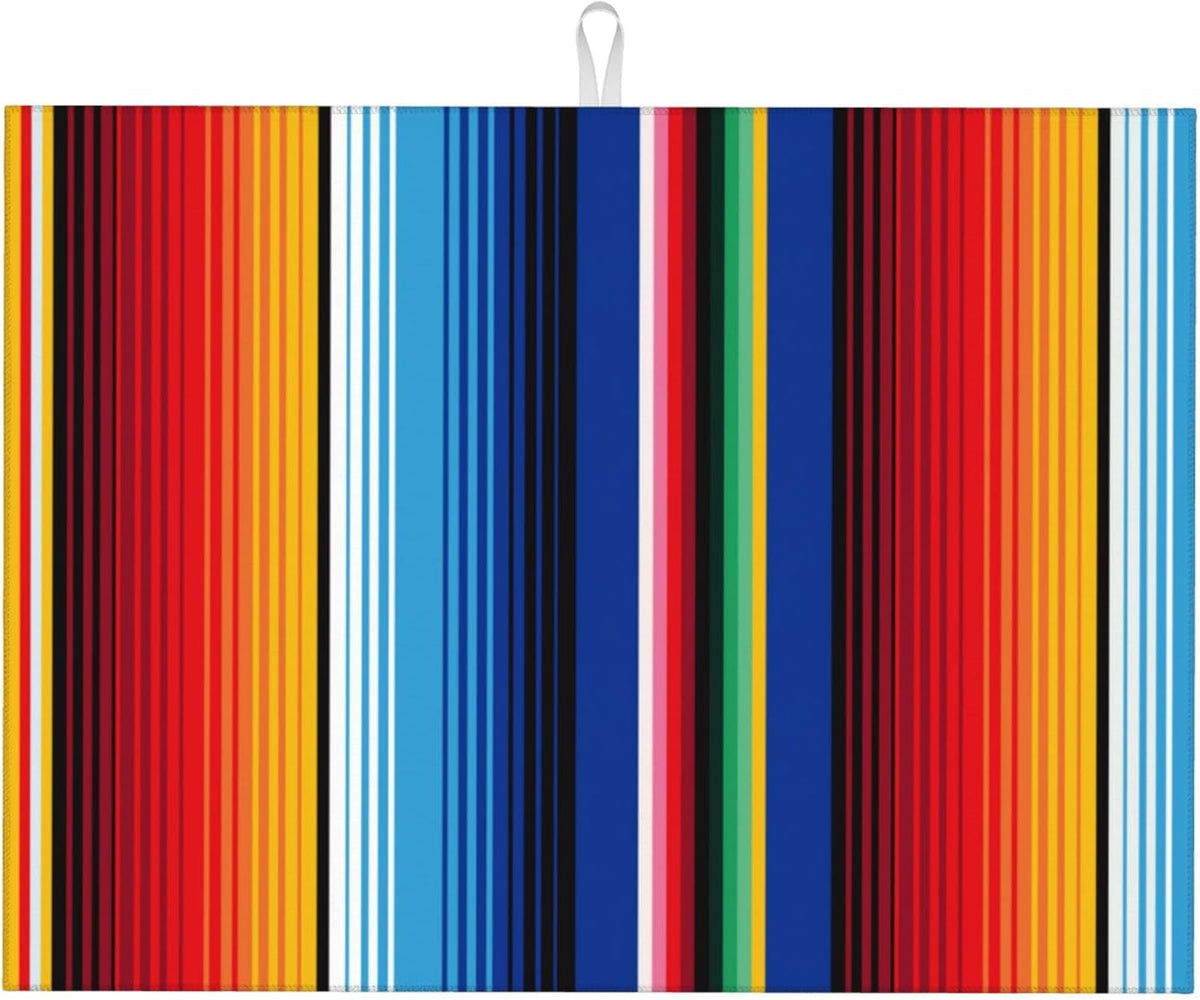 Mexican Dish Drying Mat for Kitchen Counter Rainbow Colorful Stripe Dish Drainer Rack Mats Washable Absorbent Reversible Microfiber Drying Pad Kitchen Accessories 18"x24"