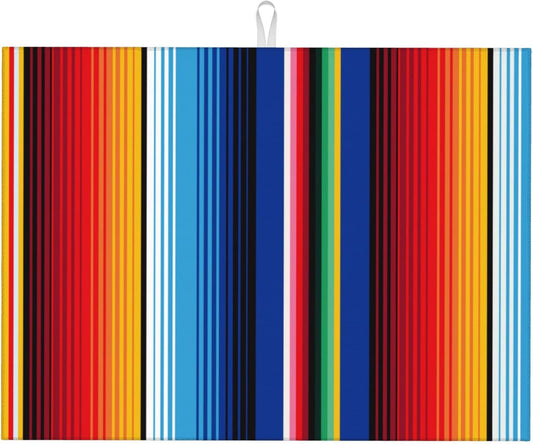 Mexican Dish Drying Mat for Kitchen Counter Rainbow Colorful Stripe Dish Drainer Rack Mats Washable Absorbent Reversible Microfiber Drying Pad Kitchen Accessories 18"x24"