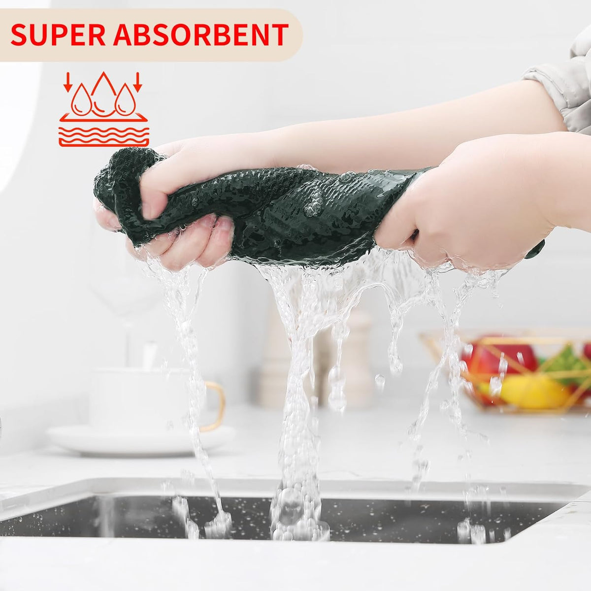 Homaxy 100% Cotton Waffle Weave Kitchen Dish Towels, Ultra Soft Absorbent Quick Drying Cleaning Towel, 13 x 28 Inches, 4-Pack, Blackish Green