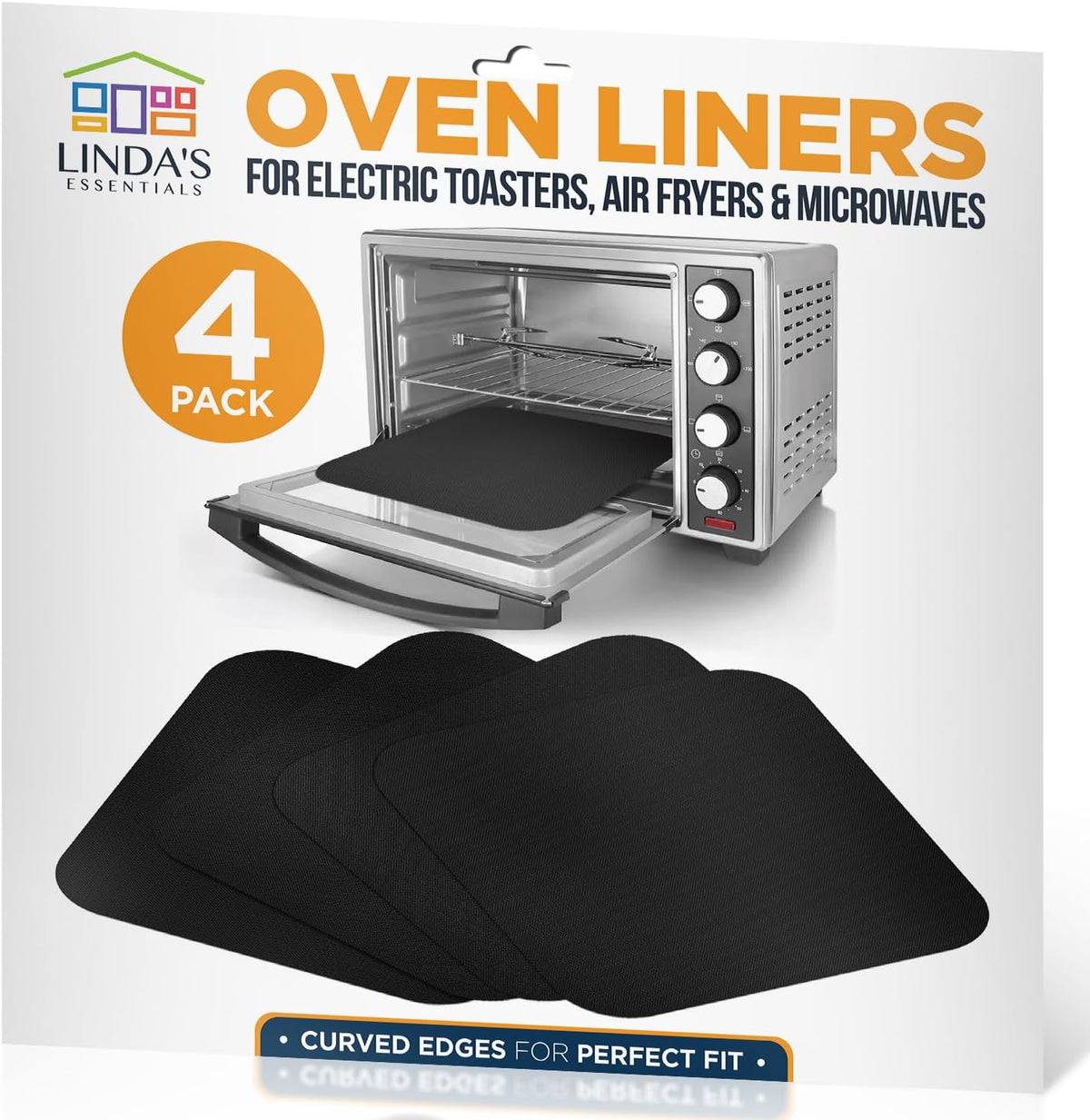 Toaster Oven Liners for Bottom of Oven (4 Pack) Reusable Non-Stick Heat Resistant Toaster Liners, Compatible with Ninja, Cuisinart, Emeril Lagasse & More, Toaster Mat, 12"x12" (Black)