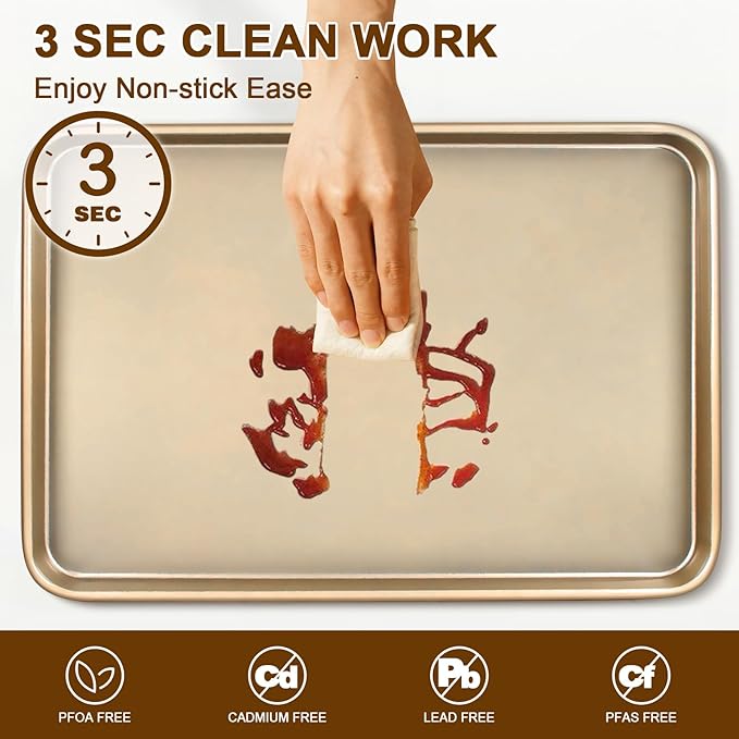 Baking Sheet Pan Set of 2, Wildone Commercial Cookie Sheets for Baking, Nonstick Carbon Steel Jelly Roll Pan Oven Tray 15x10 Inch, Heavy Duty & Easy Clean