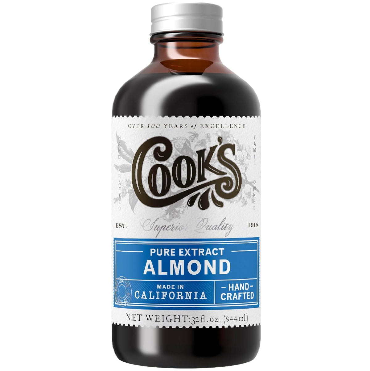 Cook’s, Pure Almond Extract for Baking, Cooking, and Mixology, Allergen Free Almond Flavoring Extract, 32 oz