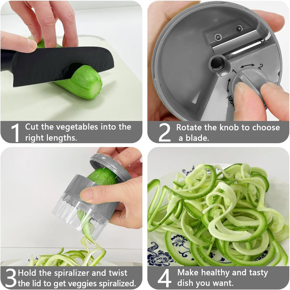 LHS Vegetable Chopper, Multifunctional Food Chopper, Pro Onion Chopper, Vegetable Slicer Dicer Cutter with 5 Blades, Veggie Chopper with Container, 3 in 1 Spiralizer Included(9-in-1,Grey)